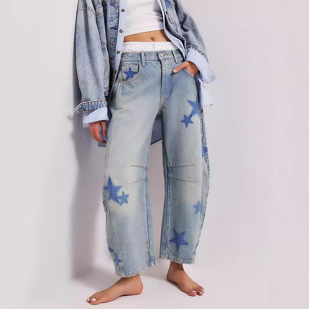 Vintage Low-Rise Flare Jeans For Women – Distressed Washed Denim With Embroidery (S-L, 90s Retro Street Style)_mkmklike.com