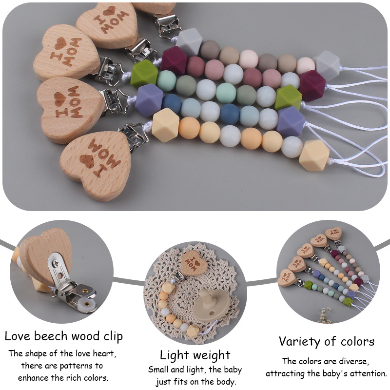 Suministros para bebés amor Haya clip calmante bebé cuentas de silicona mordedura pezón molar cadena anti-caída Amazon