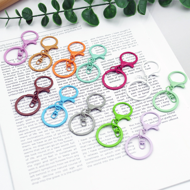 厂家彩色钥匙扣三件套 diy潮玩金属挂件钩扣烤漆钥匙圈龙虾扣配件