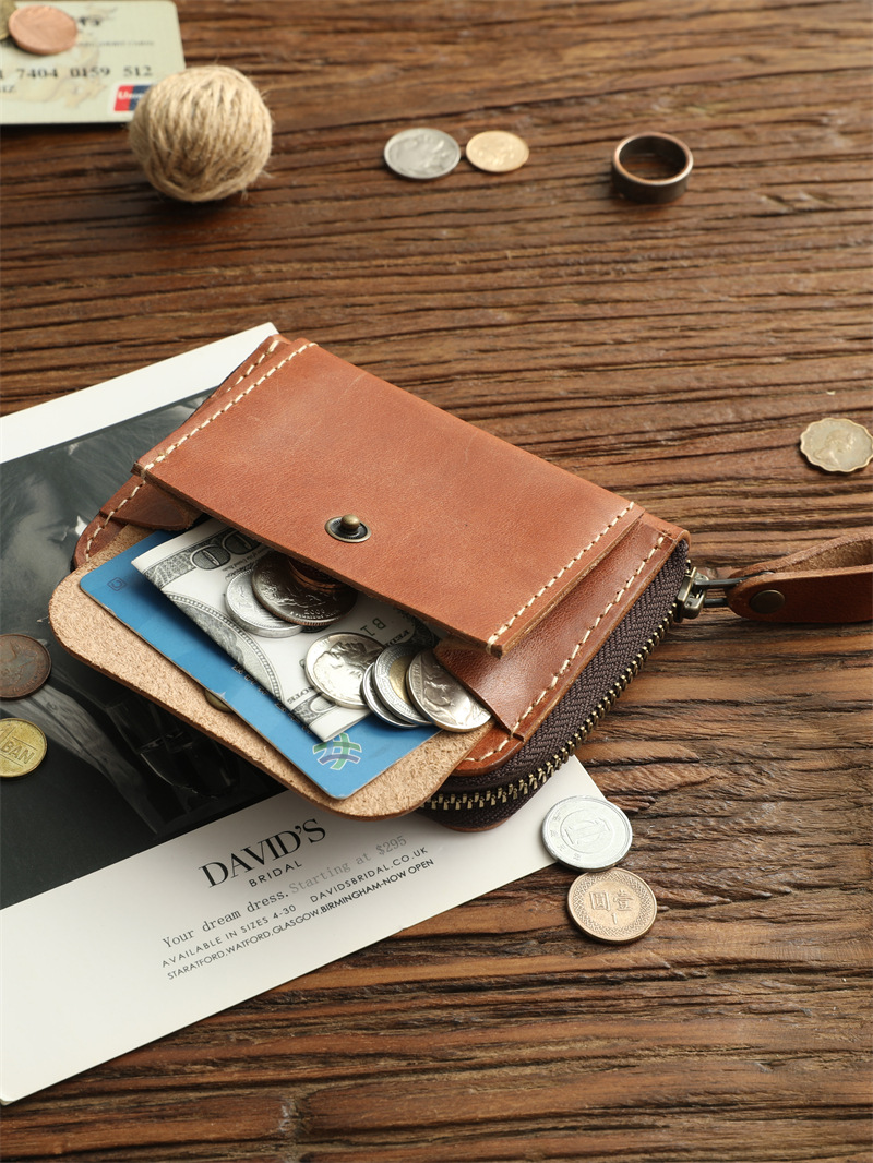 Men's retro leather short wallet with zipper