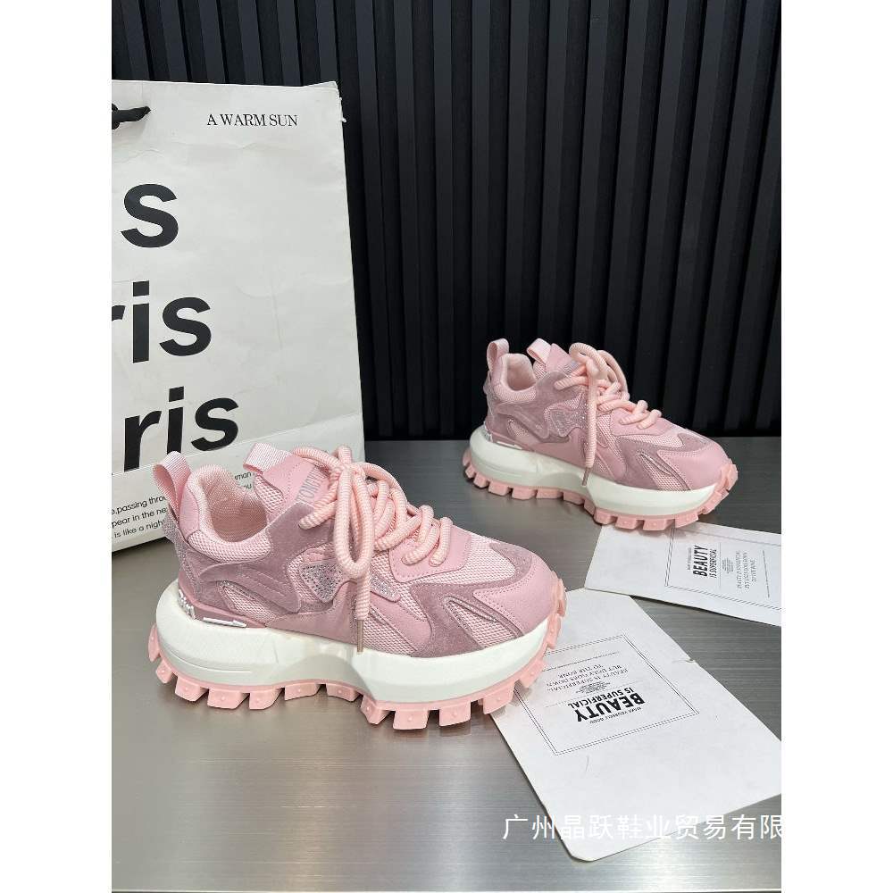 European Thick-Soled Waffle Forrest Gump Shoes for Women Spring and Summer Mesh Lace-Up Foot-Showing Small Sports and Leisure Dad Shoes