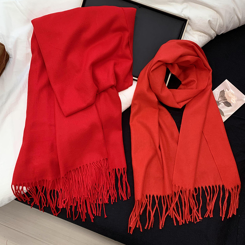 Bufandas cálidas de invierno Año Nuevo nuevo bufandas de cachemira rojas de Angola con bordas amplio bufandas gruesas