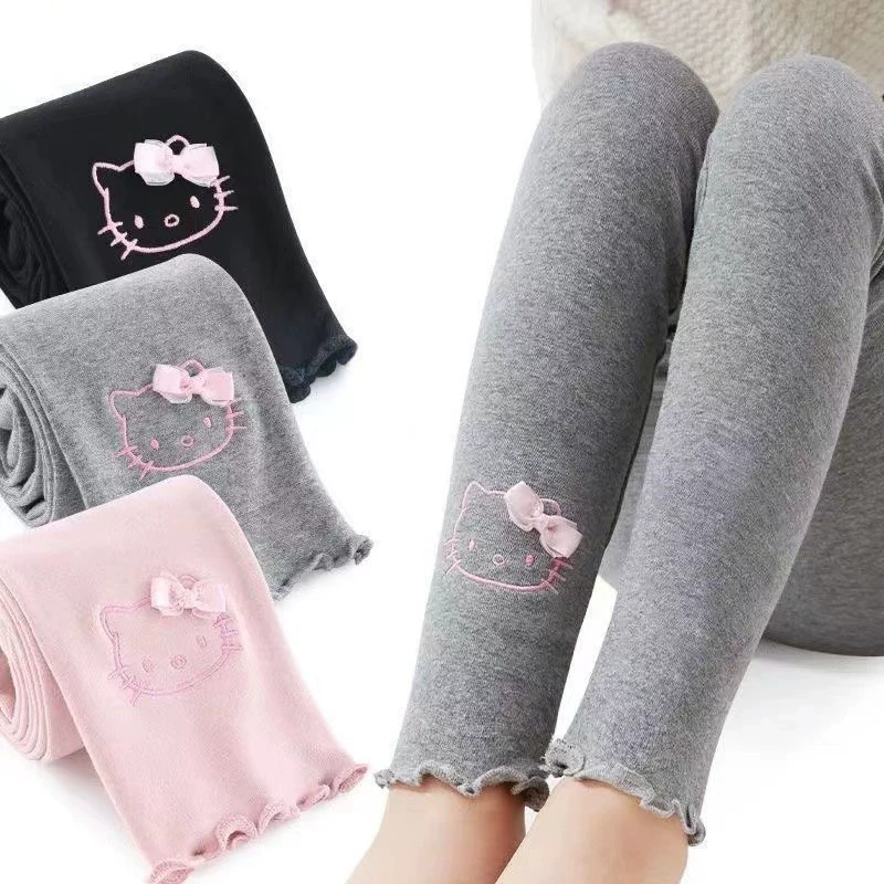 Hello Kitty, осенние плотные леггинсы, модные детские штаны для девочек, западный стиль, детская одежда