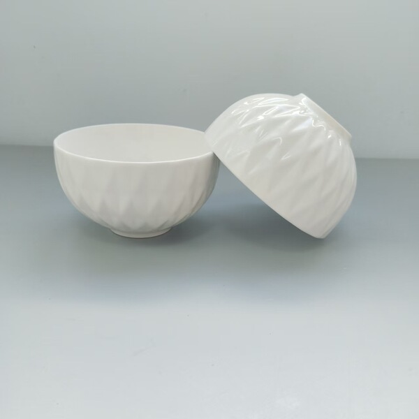Nordic light luxury pure white relief ceramic bowl home eating bowl…
