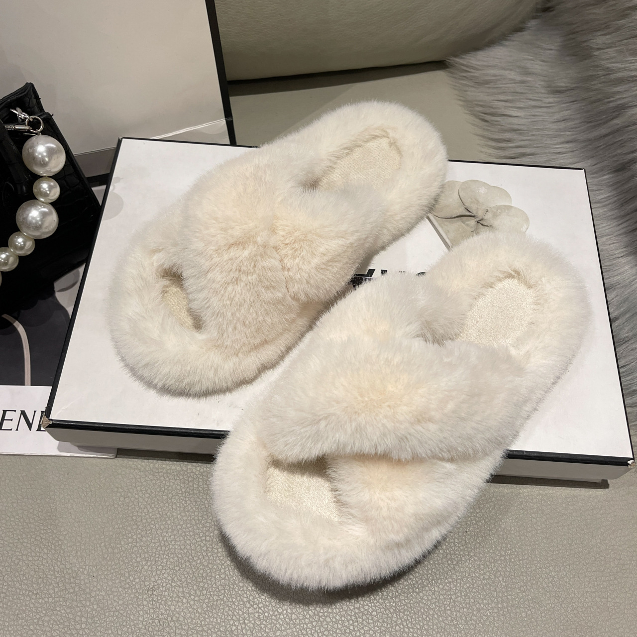 Fur slippers women wear 2022 new Korean...