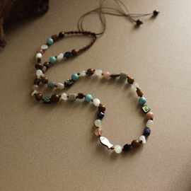 简约老山檀松石编织项链度假风女串珠轻奢小众高级感可抽拉长项链