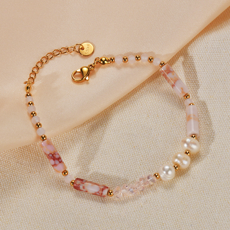 18K Real Gold Plated Plating Material Simple Style Classic Style Round 304 Stainless Steel Natural Stone Wholesale Bracelets