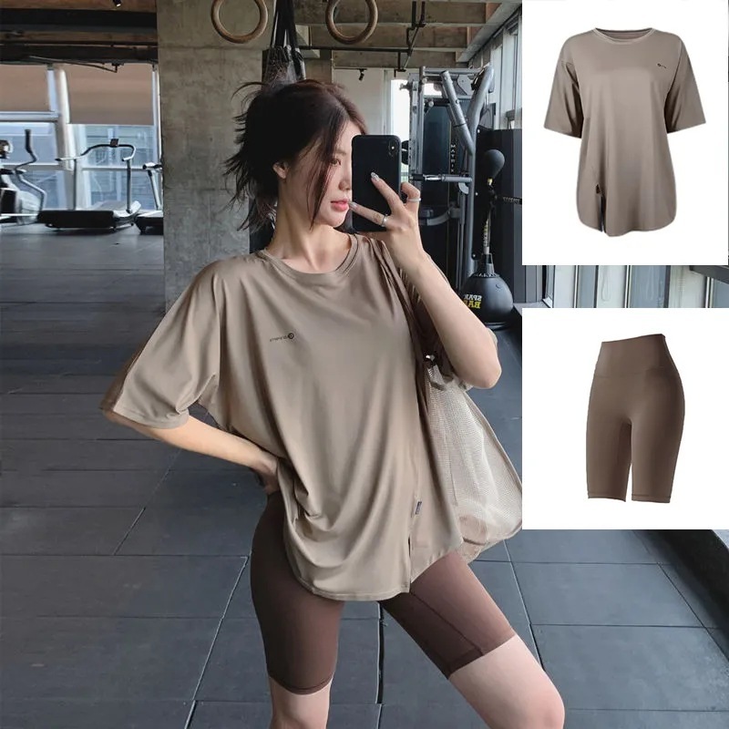 plus size Fitness Yoga Clothing suit Summer Short-sleeved Loose Chubby Sister Mid-length Hip Covering Outdoor Sports Running suit