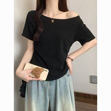 荷叶边收腰显瘦正肩短袖T恤女夏季新款小个子不规则上衣ins潮跨境