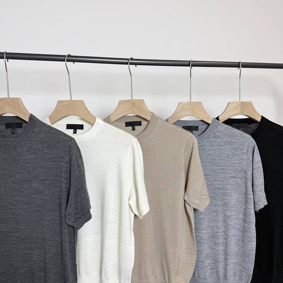 high quality/Theory Hilary 25 Spring Pure Wool Short Sleeve Solid Color Round Neck Casual Women's Short Sleeve Simple