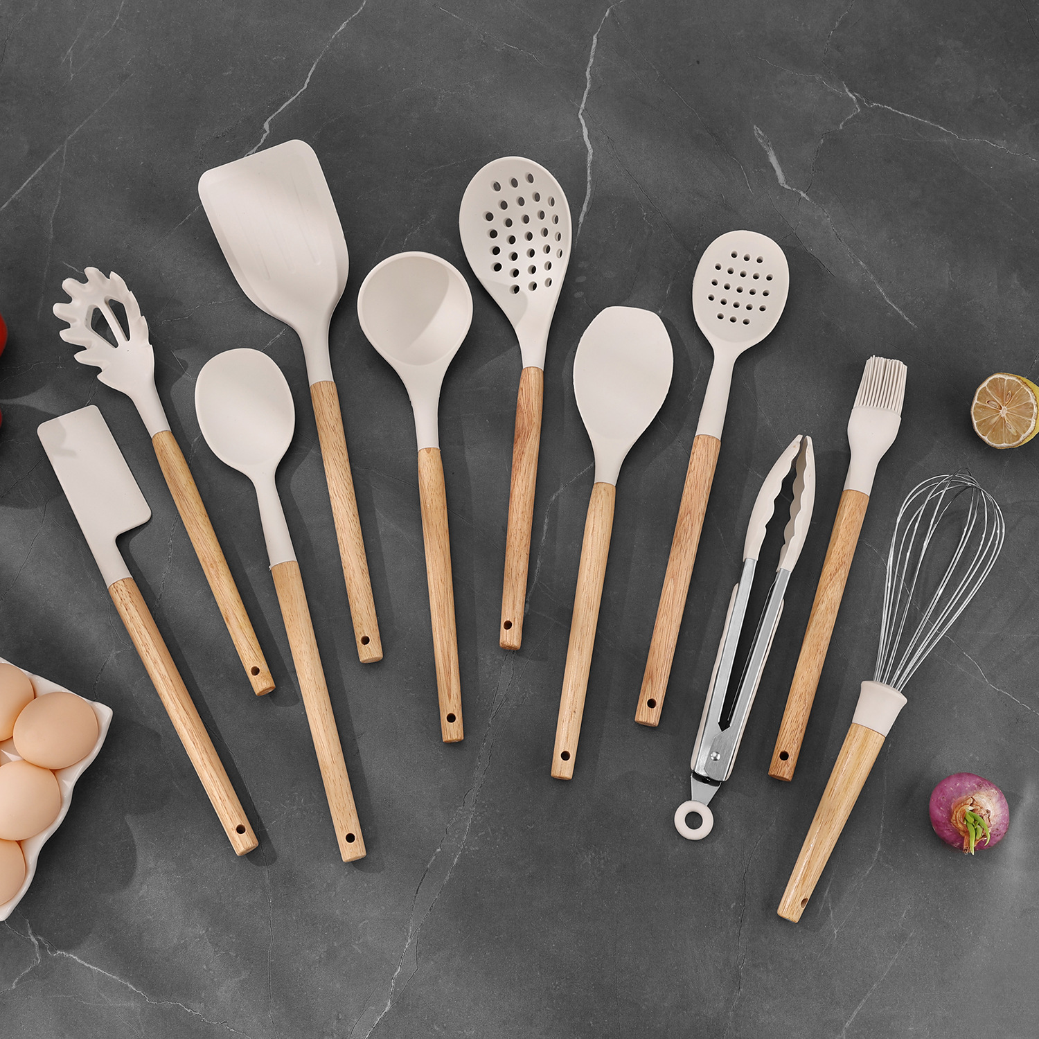 Nuevo agrietamiento octogonal de cocina de silicona 19 piezas de cocina de silicona antiadherente conjunto de cuchillos combinados