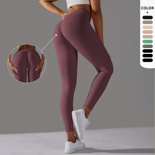 Cross-border naked skin-friendly butt-lifting yoga pants without embarrassing lines leggings high-waist elastic fitness sports nine-point pants for women