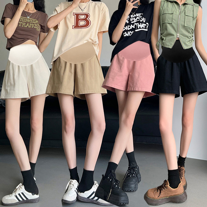 Stretch Pregnant Women Summer New Ice Silk Cotton Linen Outer Wear Shorts Wide Leg Pants Loose Slim A- line Work Shorts