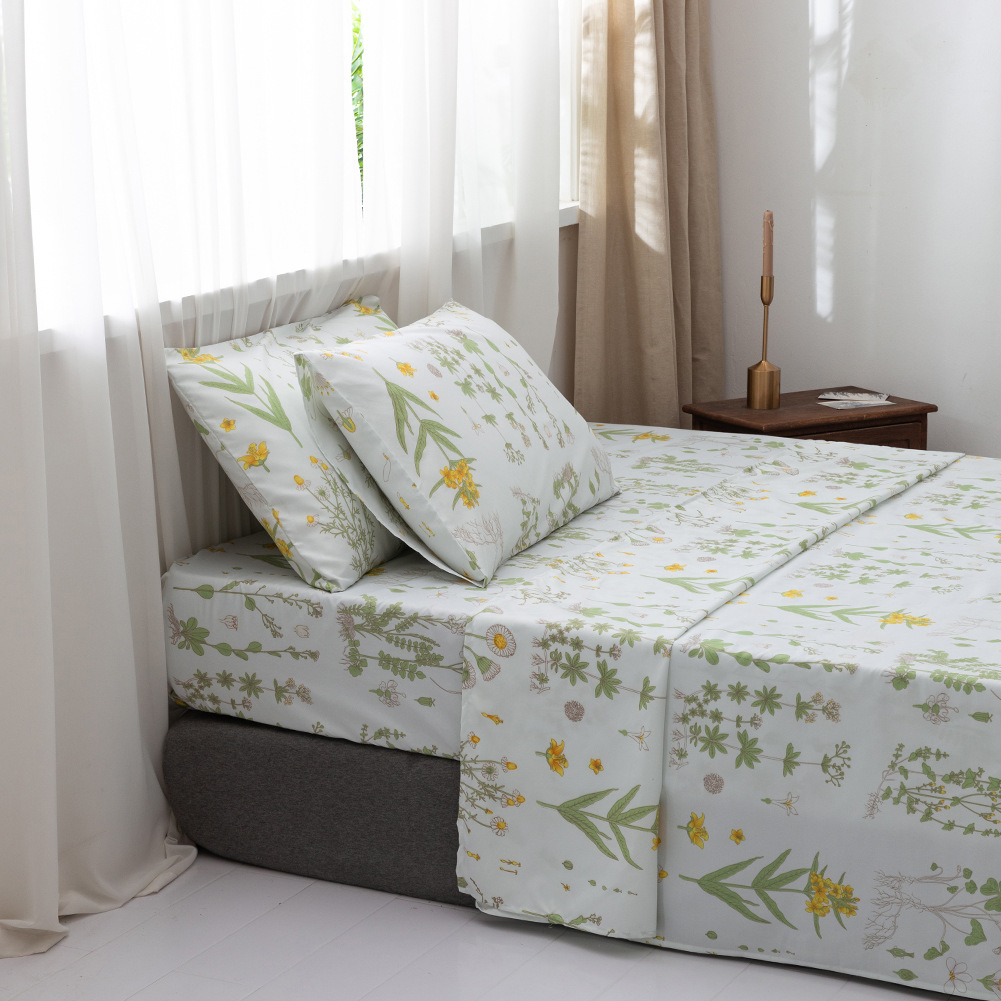 Biancheria da letto tessile per la casa, motivi geometrici floreali stampati opachi, lenzuola, federe, set di quattro pezzi_voghion.com
