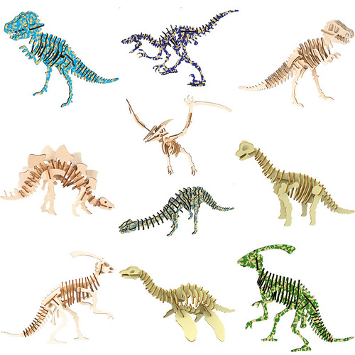 New wooden dinosaur puzzle creative handmade diy model three-dimensional puzzle holiday gifts toys street stall wholesale