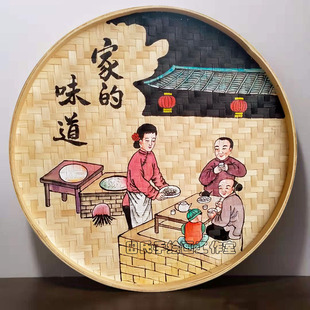 ☊ Hand-Painted Bamboo Dustpan Hanging Painting Farm Farmhouse Wall Decoration Pendant Wall Hanging Hotel Restaurant Wall Decoration