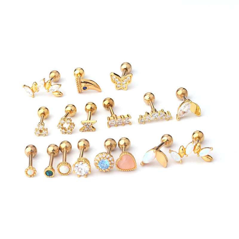 Boucles d'oreilles en titane et acier, 2 pièces, 16G, tige rugueuse, Version australienne, Version coréenne, mode populaire, clous en Zircon, perforation_voghion.com