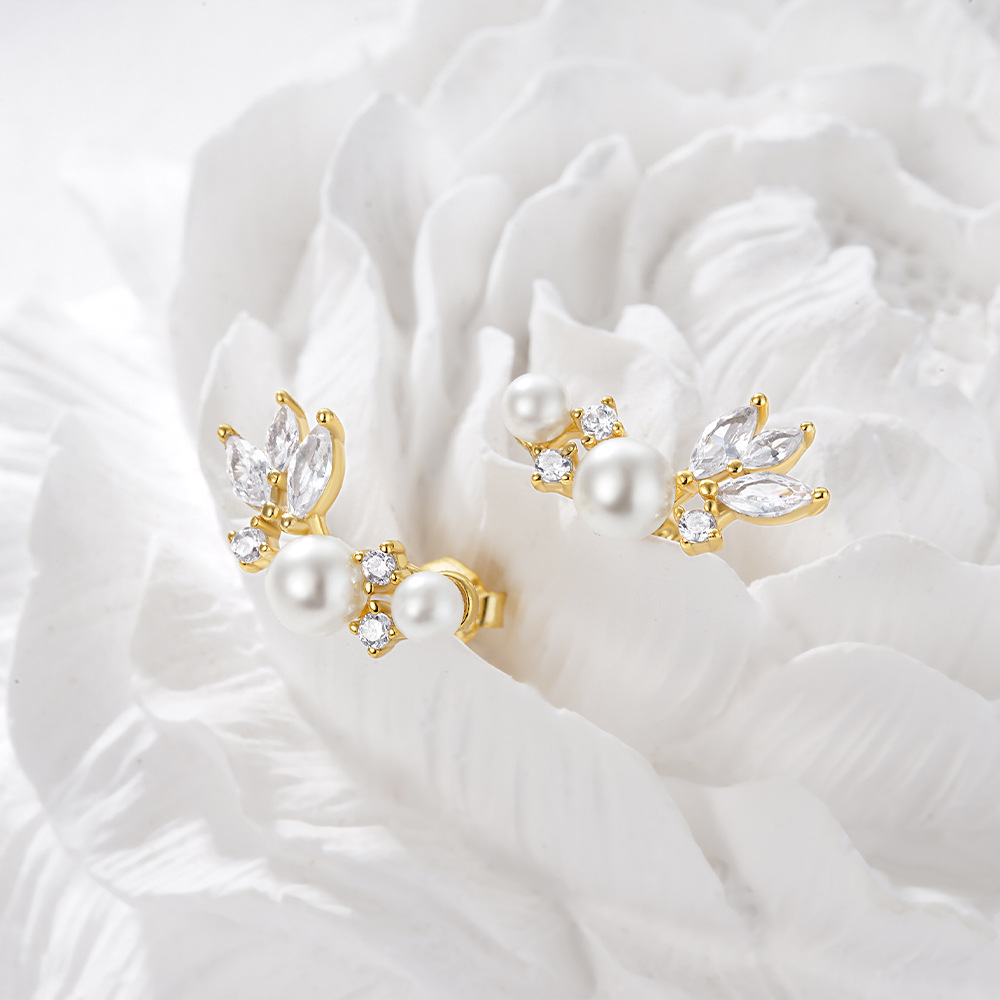 2g Weight Pearl, Zircon Inlay Material Ear Studs Classification 1 Pair Quantity Daily Occasion 925 Sterling Silver Material Geometric Pattern Women's Gender Plating, Inlay Design Simple Style Style 1 Pair 925 Sterling Silver Pearl Zircon Geometric Ear Studs 11