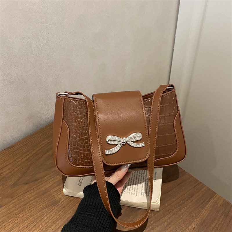 Retro Schultertasche Mit Schleife Für Damen Kleine Patchwork Tasche_voghion.com