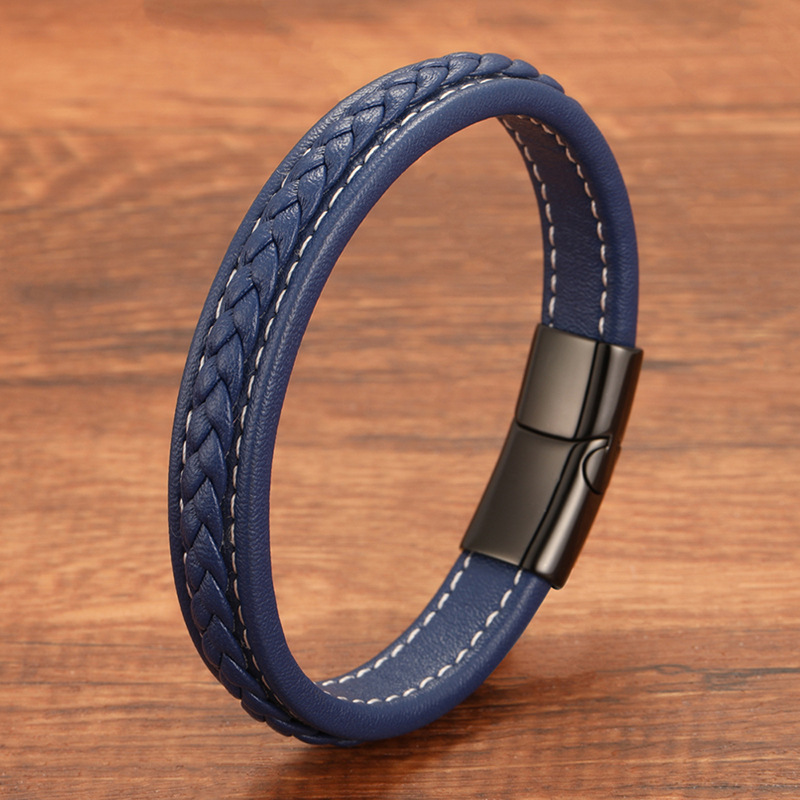 Men's Simple Woven Leather Microfiber Titanium Steel Bracelet in Stock Original Handmade Niche Couple Bracelet with Geometric Elements