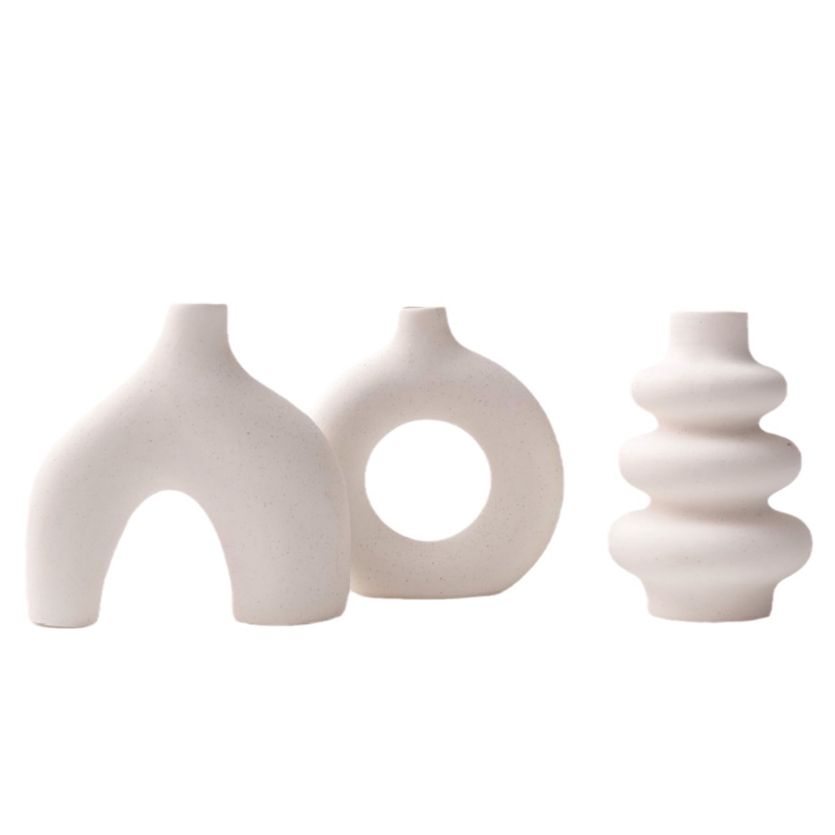 Jarrones Decorativos de Cerámica, Juego de 3 Piezas, Porcelana Blanca, Diseño Geométrico, para Decoración del Hogar