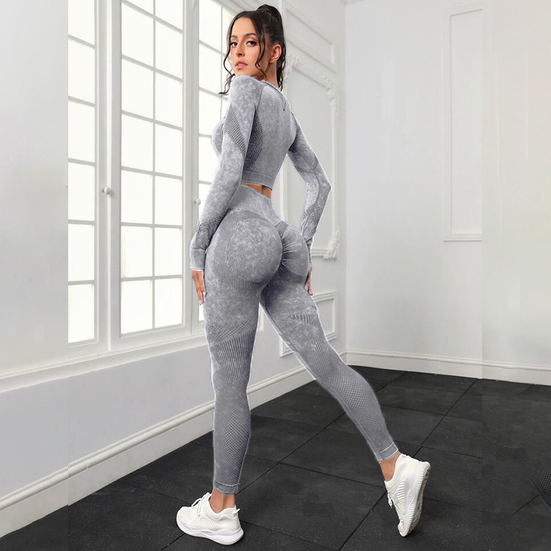 Transfronterizo europeo y americano sin costuras lavado hueco ropa de yoga traje cintura alta cadera levantamiento fitness Pantalones deportes correr ropa de yoga