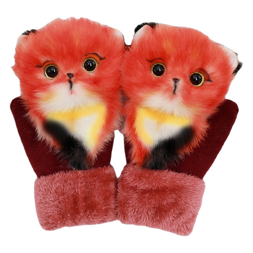 Guantes de piel de conejo de invierno de las mujeres de dibujos animados lindo forro polar grueso cálido estilo coreano guantes de felpa transfronteriza
