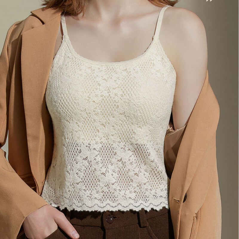 New Style Light Luxury Pure Desire Lace Feather down Thermal Camisole with Fixed Cup and Heating Bra Base Layer Tank Top for Women New Style Light Luxury Pure Desire Lace Feather down Thermal Camisole with Fixed Cup and Heating Bra Base Layer Tank Top for Women