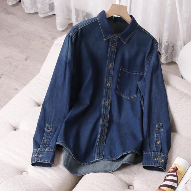 Age-reducing Long-sleeved Denim Shirt Women's Fresh Simple Soft All-match Denim Shirt for Autumn and Winter 2024