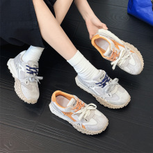 复古老爹鞋女真皮网面休闲运动鞋2025新款韩国小众厚底百搭阿甘鞋