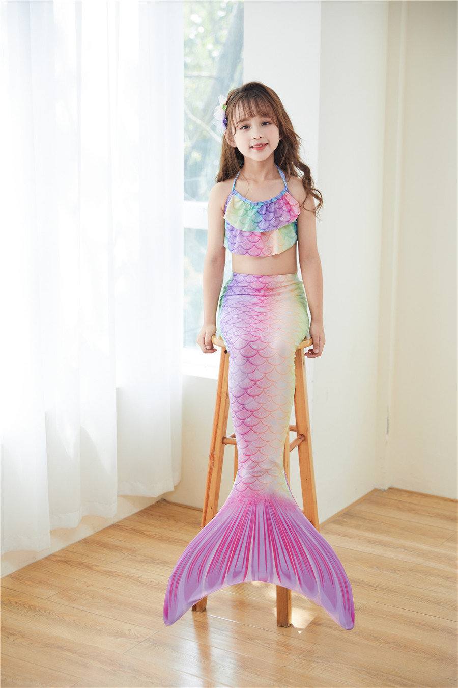 Girl's Cartoon Style Mermaid Polyester Bikinis 3 Piece Set display picture 12