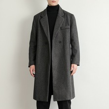 2025男士中长款风衣毛呢大衣宽松龙凤尼面料呢子风衣中长款过膝外