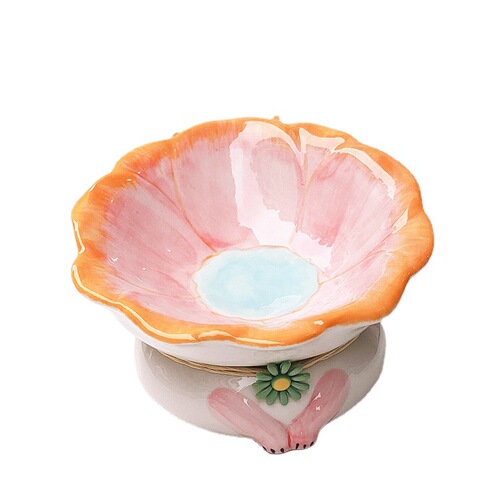 Cat bowl ceramic cute cat food bowl cat feeder tall leg slanted rim rice bowl drinking bowl cervical protection cat dish dog bowl
