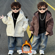 男童冬季羽绒服2025新款儿童白鸭绒连帽外套男宝防风面包服羽绒衣