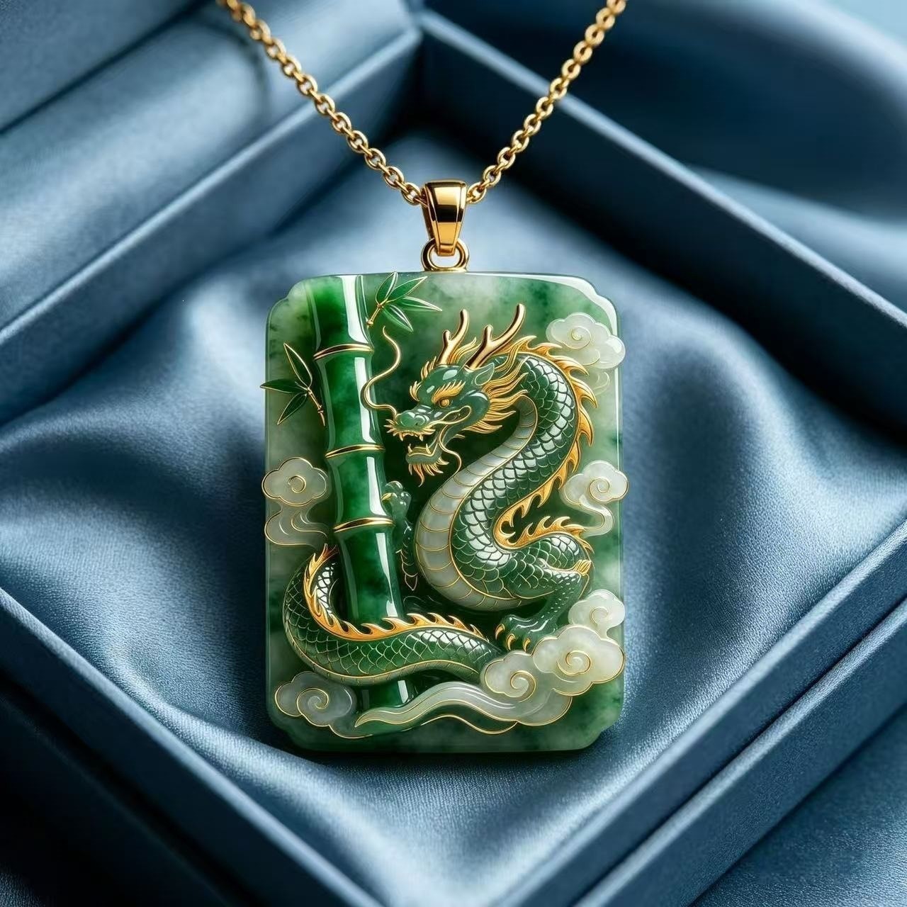 Gilded Bamboo Dragon Pendant Necklace, Double-Sided Azure Dragon Auspicious Charm, High-End Niche Accessory, Seed Chain, Light Luxury Style