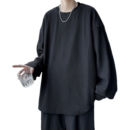 Spring and Summer Minimalist Salt-and-Sea Style Men's Unisex Breathable Solid Color Oversized Instagram Casual Long-Sleeve T-Shirt Top