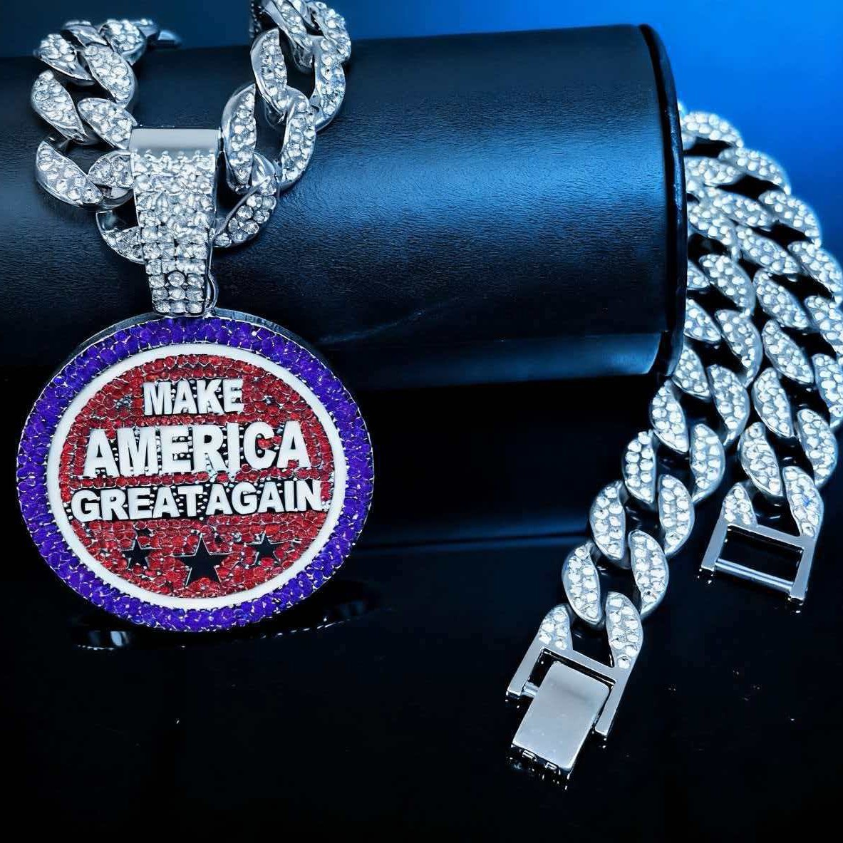 Colgante de diamante completo colgante de cadena hip-hop cubana europea y americana MAKE AMERICA GRE colgante de letras