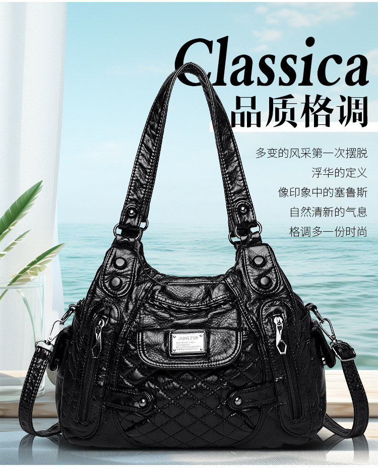 2023 New Mom Bag, washed leather casual commuting bag, women's large-capacity handbag, European and American style soft leather single-shoulder bag Specification drawing