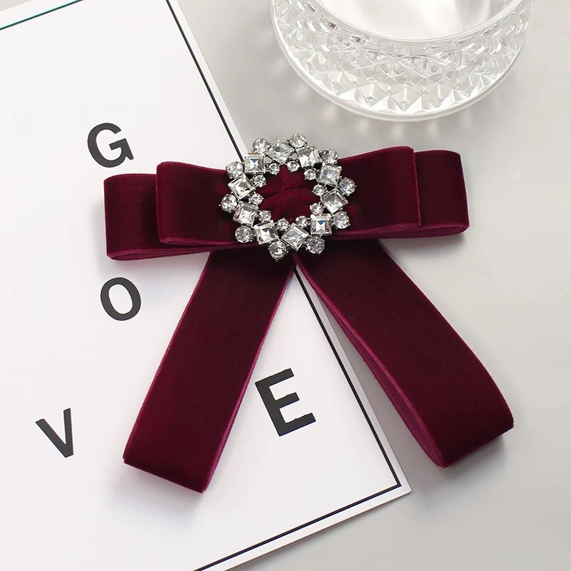 Camellia Brooch With Bowknot Ribbon Fabric Flower Pin Elegant Accessory_voghion.com