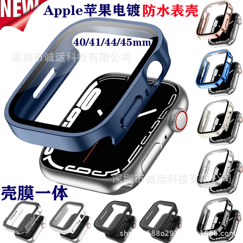 For Apple 10 Watch Case Waterproof Case Electroplated Tempered Case PC Straight Edge Case Film Integrated iWatchs9 Protective Case