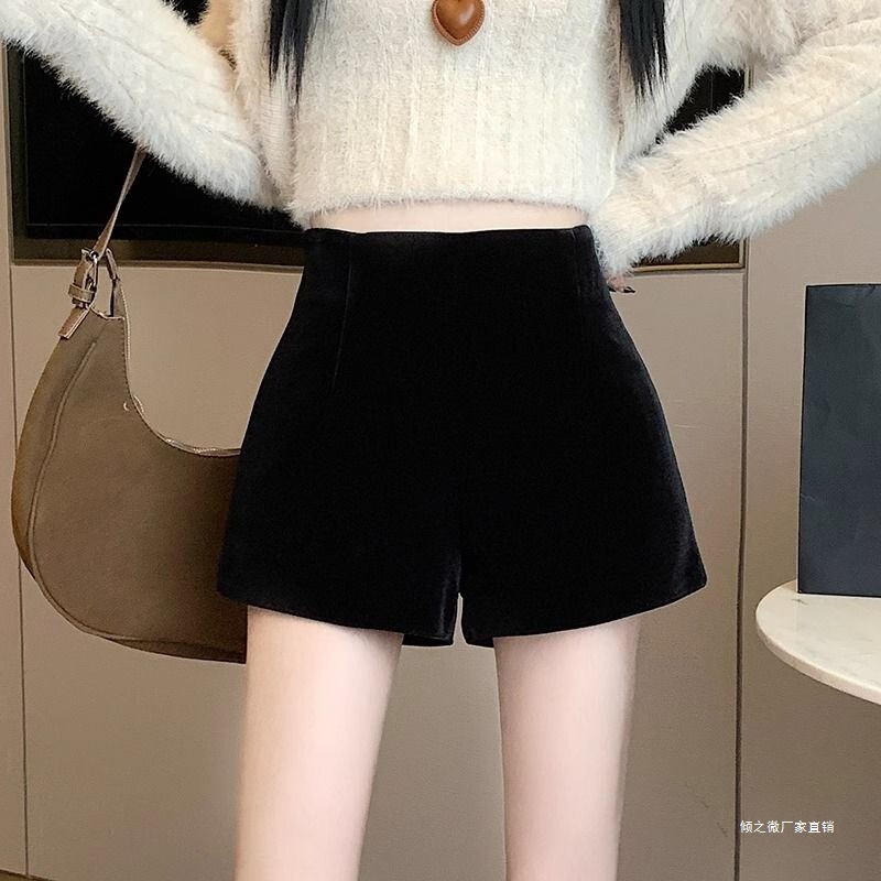 High-Waisted Wide-Leg Shorts for Women 2025 Autumn and Winter New Style Slimming Women's Gold Velvet Straight Casual Pants