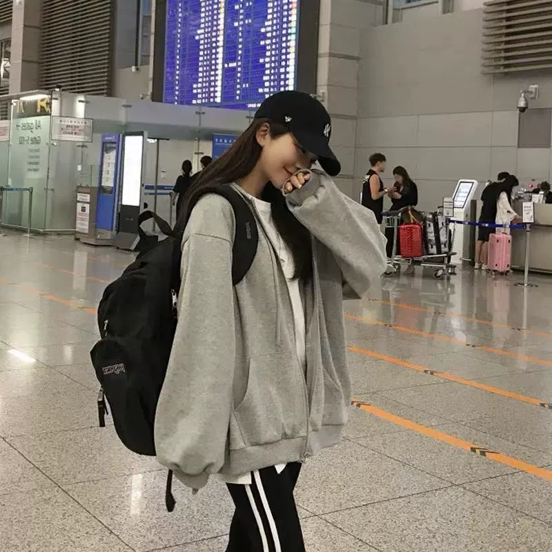 卫衣外套批发慵懒风连帽开衫女2025春秋简约休闲宽松百搭上衣批发