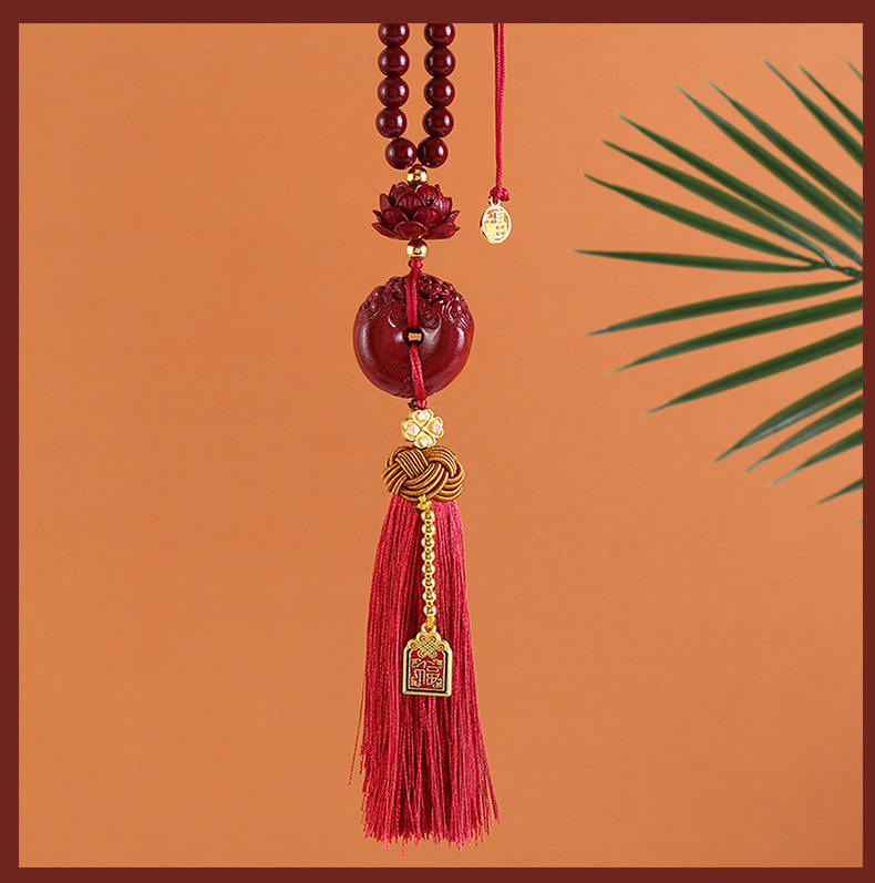 New Beaded Cinnabar Ping An Car Pendant Ping An Buckle Car Hanging Rearview Mirror Lotus Pendant Tassel Decoration
