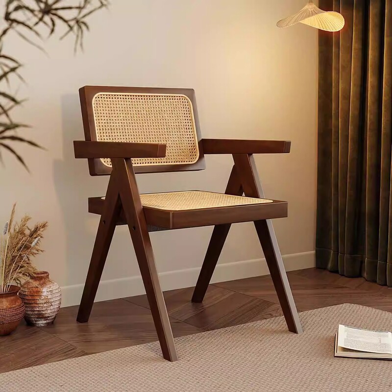 Medieval Style Dining Chair, Home Armrest Tea Chair, Solid Wood Chandigarh Chair, Backrest Chair, Rattan Dining Table and Chairs, New Chinese Style