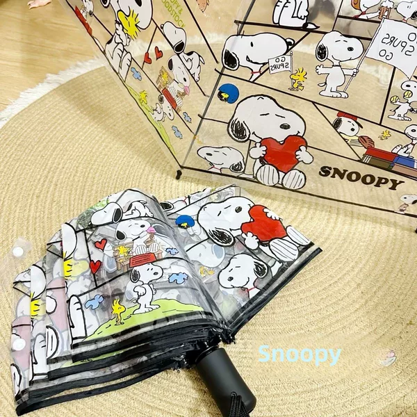 Korean-style Transparent Umbrella Women's Folding Automatic Open-close Three-fold Umbrella for Students Fresh and Cute Cartoon Thickened Ins
