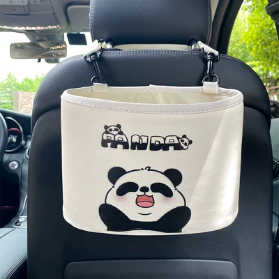 pattern, multifunctional in-car storage, Car storage bag/box - happy-panda-leather-storage-bucket