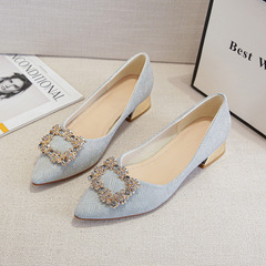 粗跟單鞋女淺口春秋新款鞋子仙女風百搭低跟蝴蝶結大碼女鞋40一43