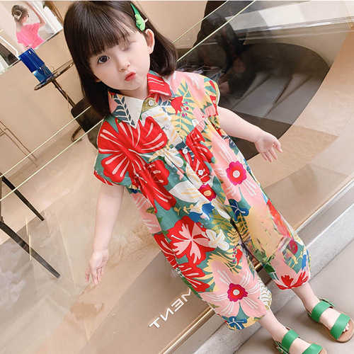 Baby one-piece pants summer 2024 new trendy one-piece clothes thin style stylish girls' clothing Korean style loose tunic