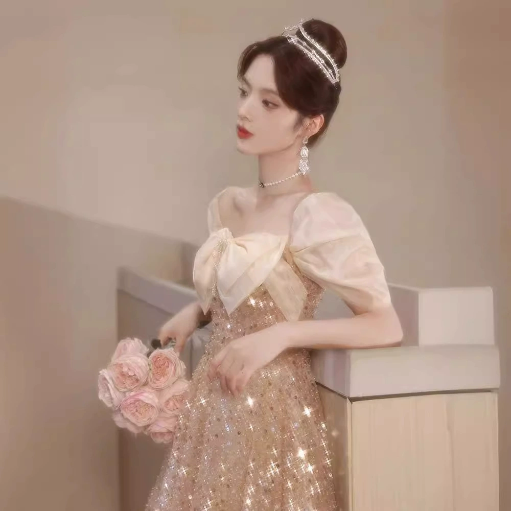 Golden evening dress, elite skirt, open shoulders, high-quality style
