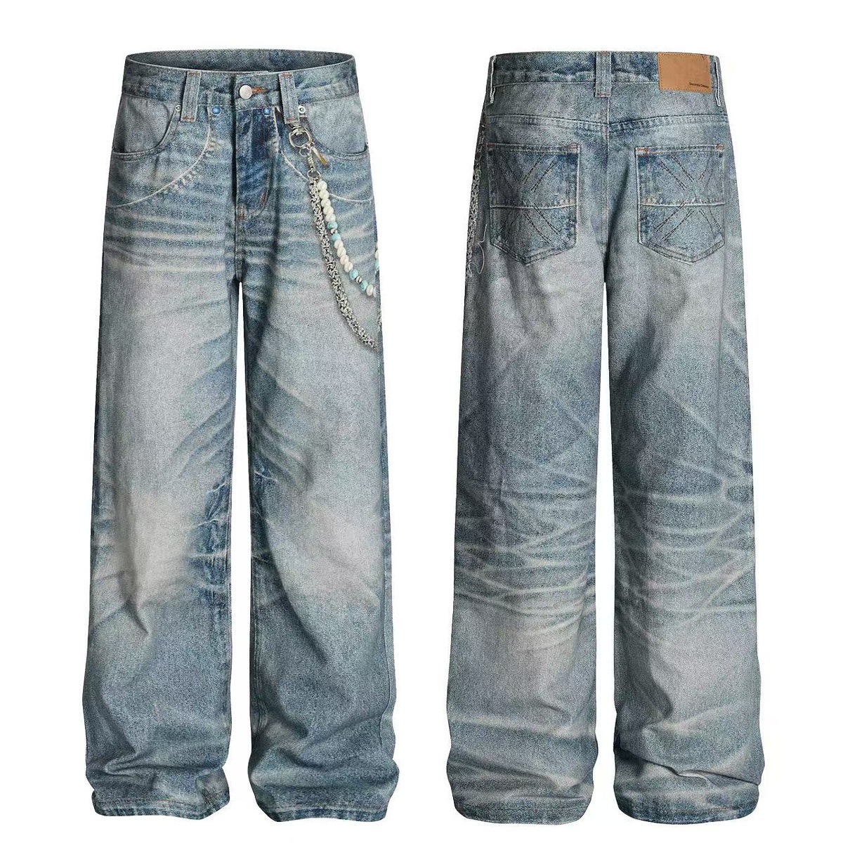 Vintage American Style 3D Printed Striped Cat Whisker Loose Straight Leg Jeans For Men And Women​​_viptrois.com